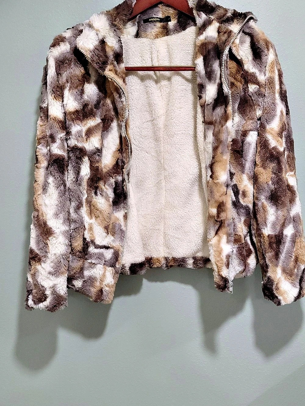 RADZOLI Abstract Fleece Jacket in Brown & White Like New